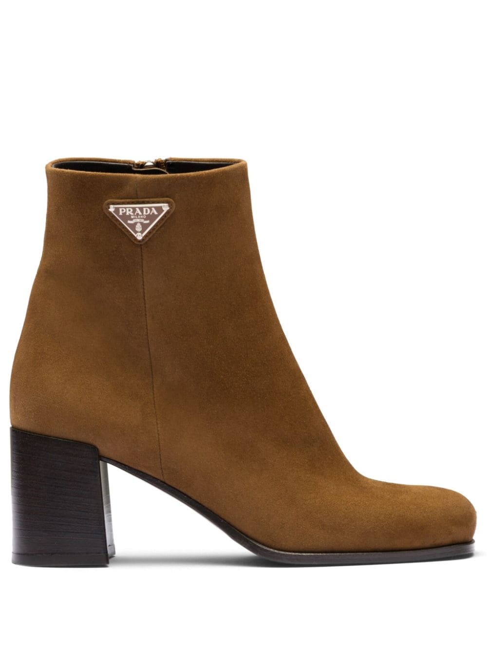 Prada triangle-logo suede boots - Brown