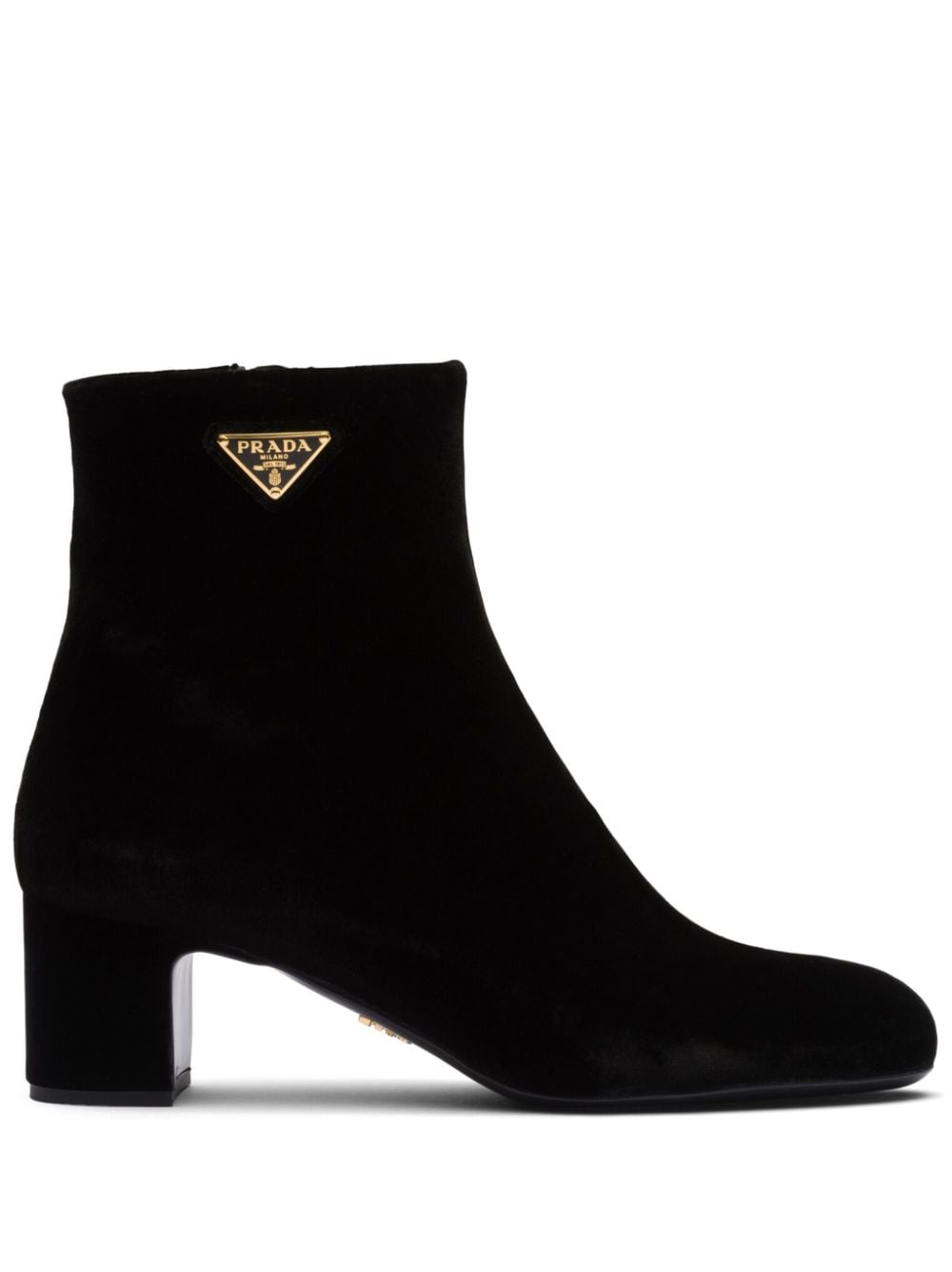 Prada triangle-logo velvet boots - Black