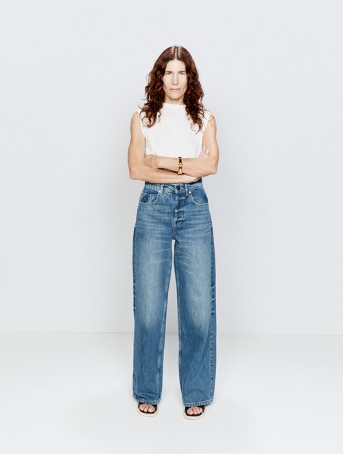 Raey - 90s Organic Cotton High-waisted Wide-leg Jeans - Womens - Dark Blue