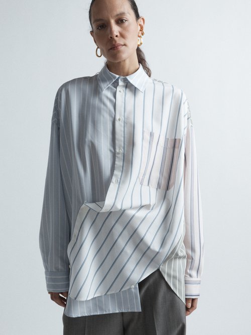 Raey - Asymmetric Mixed Stripe Cotton Shirt - Womens - Multi Stripe