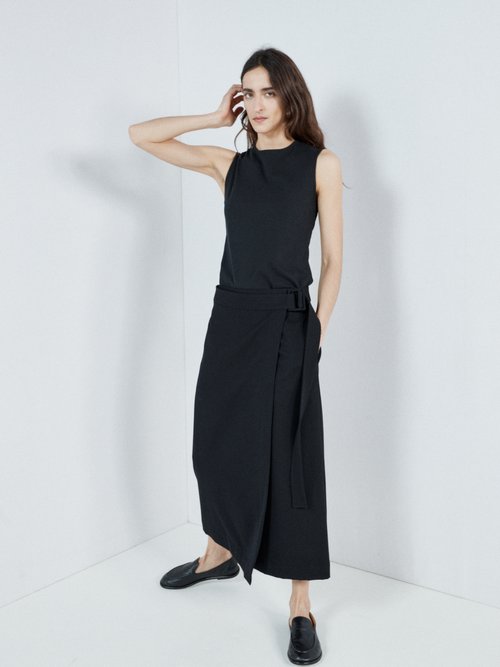 Raey - Belted A-line Wool Wrap Skirt - Womens - Black - 6 UK
