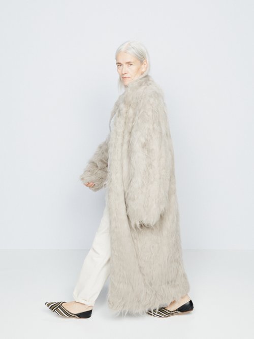 Raey - Collared Shearling Wool-blend Maxi Coat - Womens - Grey