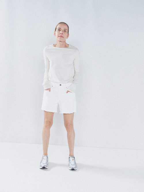 Raey - Comet Mid-rise Long Organic-cotton Denim Shorts - Womens - White