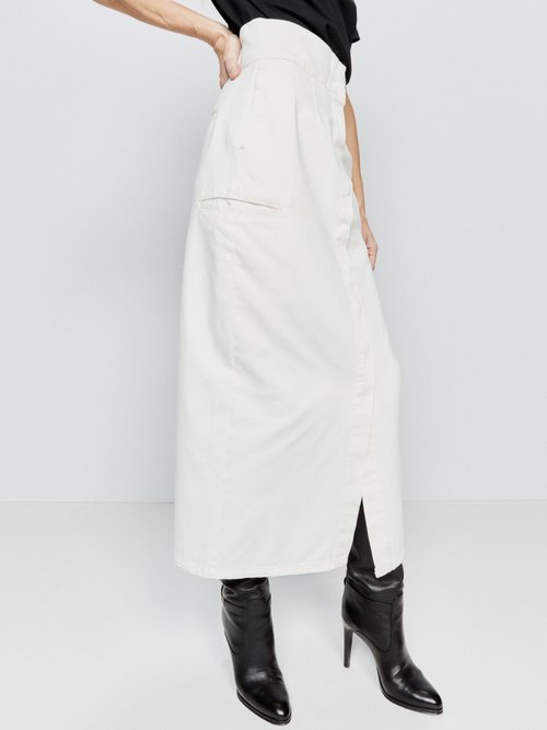 Raey - Concealed Popper Organic-cotton Denim Pencil Skirt - Womens - White - 12 UK