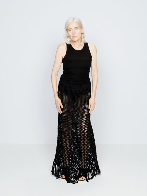 Raey - Crochet Knit Organic-cotton Maxi Skirt - Womens - Black - L
