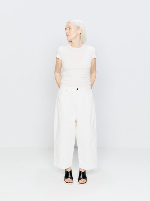Raey - Crop Drop Organic-cotton Low-rise Baggy Jeans - Womens - White