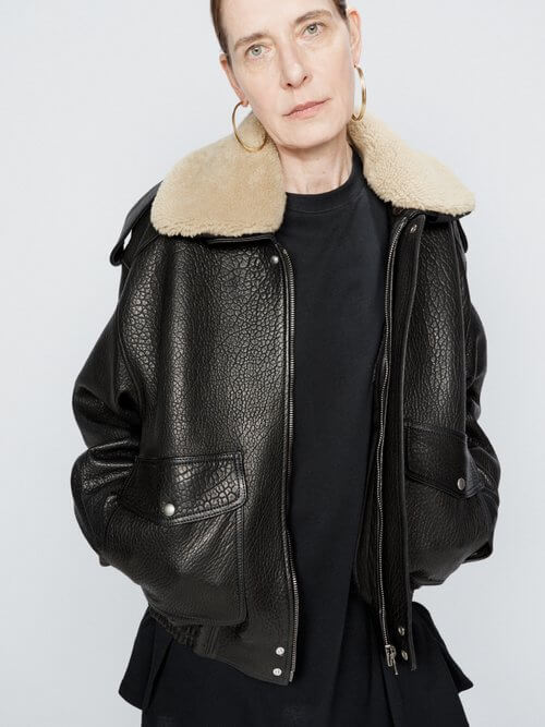 Raey - Detachable Collar Leather Bomber Jacket - Womens - Black