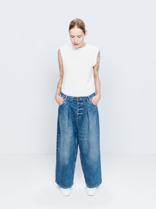 Raey - Extra Fold Organic-cotton Blend Wide-leg Jeans - Womens - Dark Blue