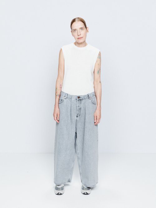 Raey - Extra Fold Organic-cotton Wide-leg Jeans - Womens - Light Grey
