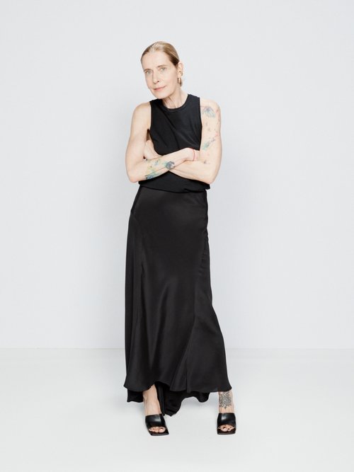 Raey - Fishtail Silk-satin Maxi Slip Skirt - Womens - Black - 14 UK