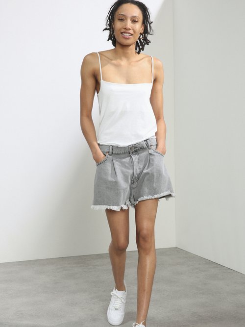 Raey - Fold Raw-hem Denim Shorts - Womens - Light Grey
