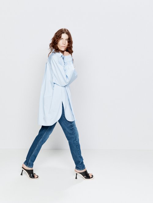 Raey - Full Back Organic-cotton Striped Shirt - Womens - Pale Blue