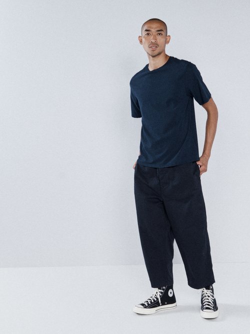 Raey - Gathered-waist Organic-cotton Chino Trousers - Mens - Dark Navy