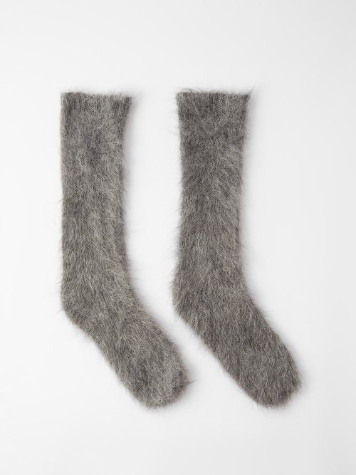 Raey - Hairy Mohair-blend Socks - Womens - Grey Marl