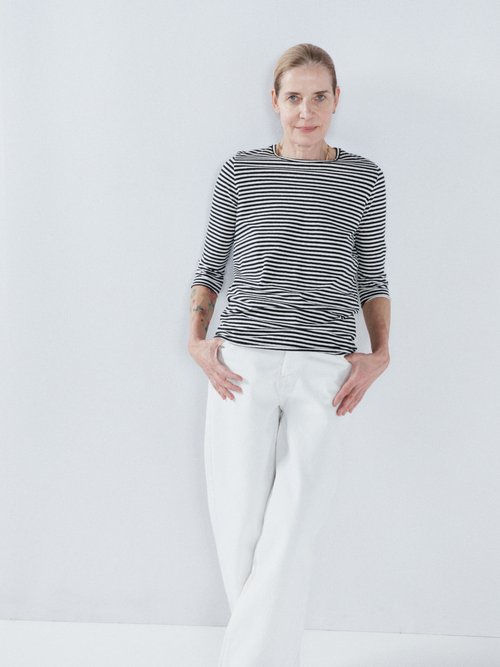 Raey - Half-sleeve Recycled Cotton-blend Jersey T-shirt - Womens - Navy Stripe