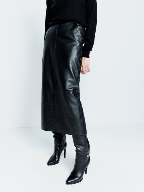 Raey - Leather Pencil Skirt - Womens - Black - 6 UK