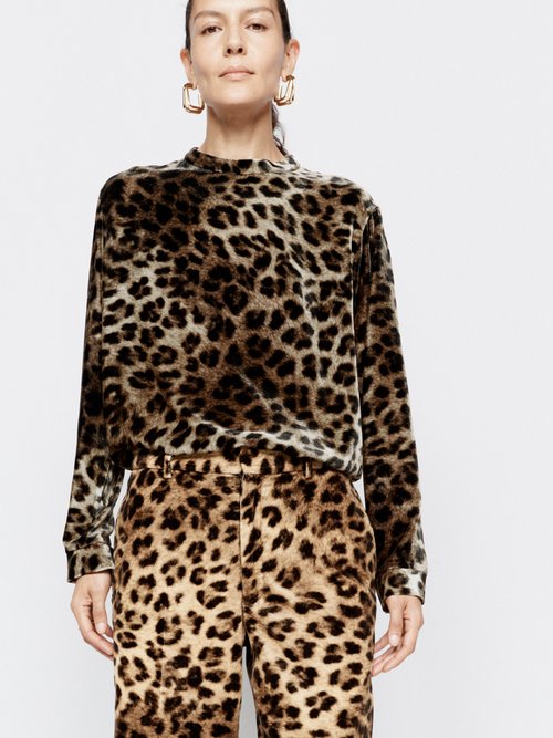 Raey - Long-sleeve Leopard Velvet T-shirt - Womens - Leopard