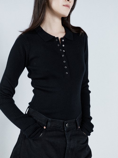 Raey - Merino Wool Knitted Polo Shirt - Womens - Black