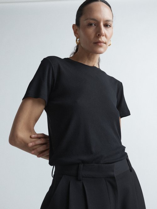 Raey - Organic Cotton-blend Sheer Rib T-shirt - Womens - Black
