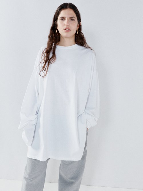 Raey - Oversized Recycled-yarn Long-sleeve T-shirt - Womens - White