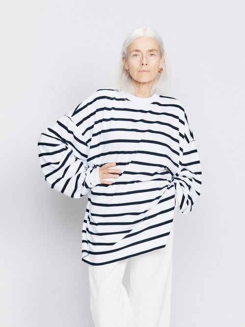 Raey - Oversized Recycled-yarn Stripe Long-sleeve T-shirt - Womens - Navy Stripe