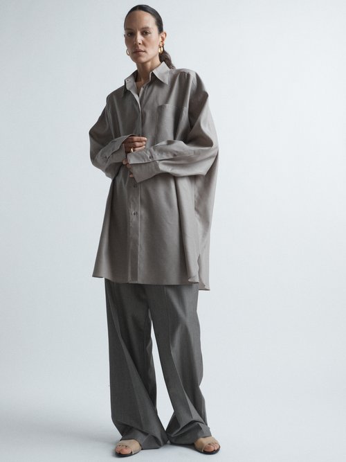 Raey - Oversized Silk And Wool Shirt - Womens - Grey
