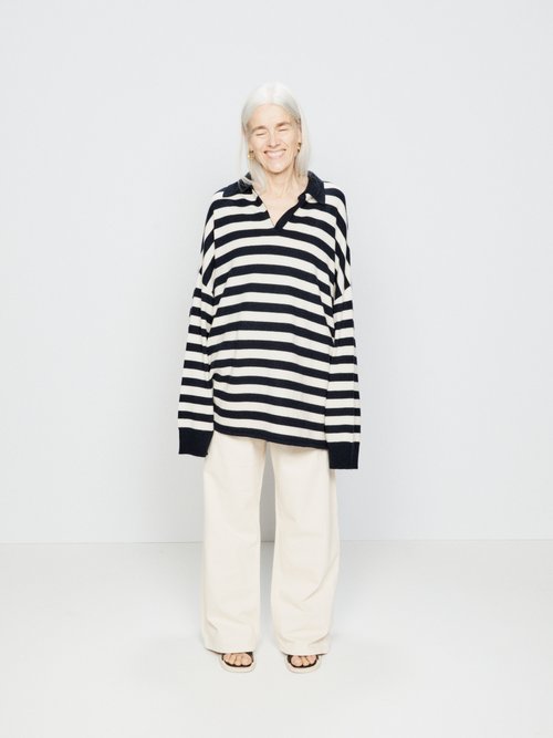 Raey - Oversized Striped Cashmere Rugby Shirt - Womens - Navy Stripe
