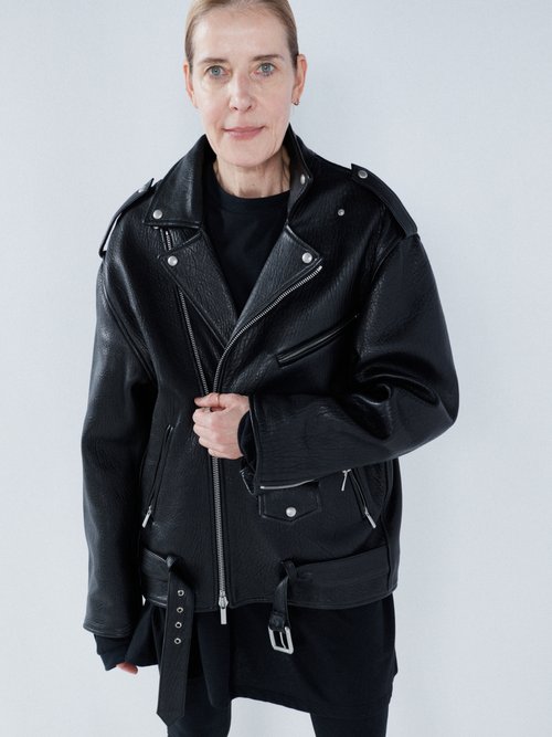 Raey - Oversized Tumbled-leather Biker Jacket - Womens - Black
