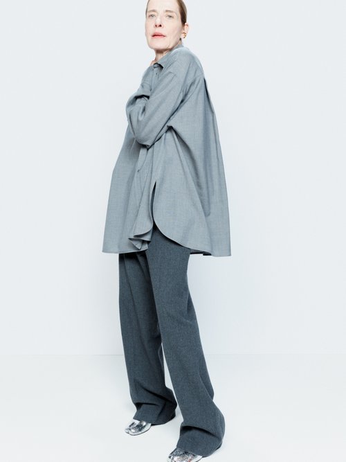 Raey - Oversized Wool And Cashmere Blend Split-hem Shirt - Womens - Grey
