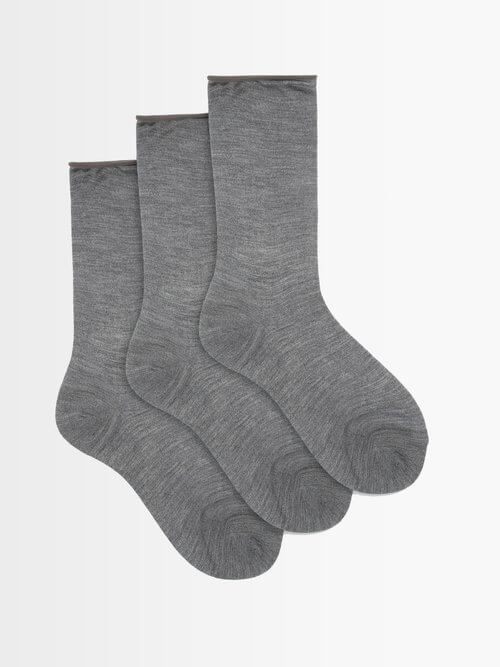 Raey - Pack Of Three Roll-top Silk Socks - Womens - Light Grey