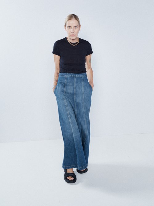 Raey - Panelled Organic Cotton-blend Denim Skirt - Womens - Dark Blue - 8 UK