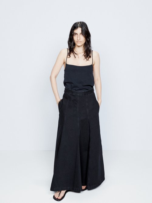 Raey - Panelled Organic-denim Full Skirt - Womens - Black - 10 UK