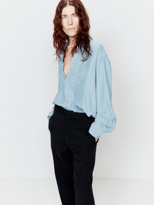Raey - Pleated Front Crepe Shirt - Womens - Light Blue