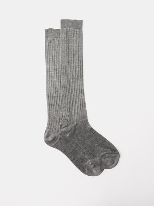 Raey - Ribbed-silk Knee Socks - Womens - Charcoal
