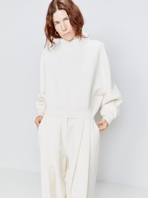 Raey - Roll Neck Wool Cropped Cocoon Jumper - Womens - Ivory