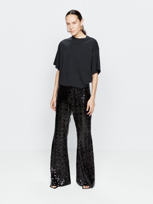 Raey - Sequin Flared Trousers - Womens - Black