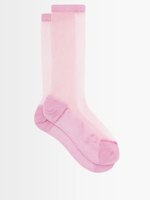 Raey - Sheer Ribbed Silk-blend Socks - Womens - Fuchsia