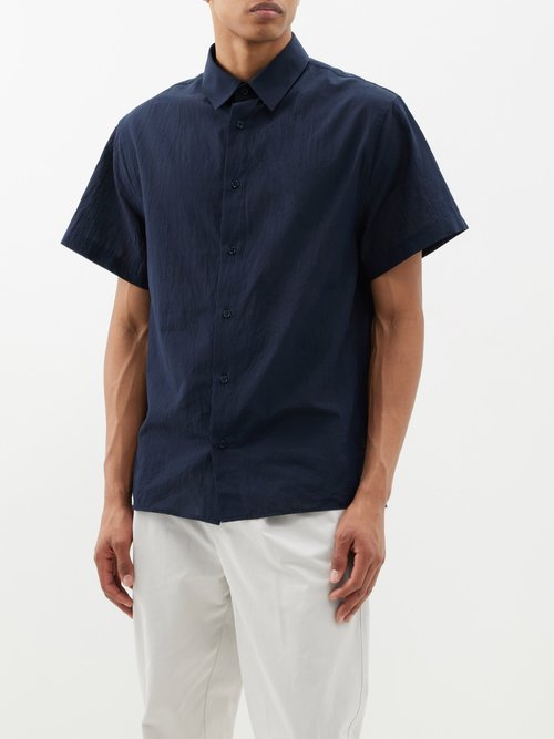 Raey - Short Sleeve Organic-cotton Shirt - Mens - Dark Navy