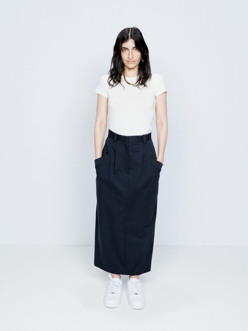 Raey - Side Pocket Organic-cotton Pencil Skirt - Womens - Navy - 4 UK