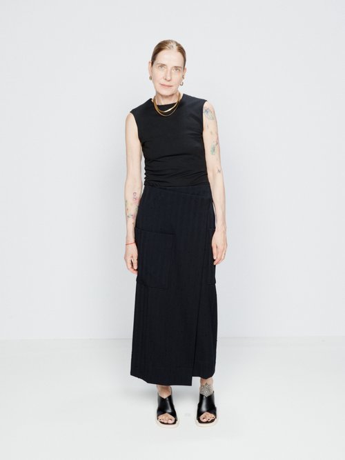 Raey - Side Pocket Slubbed Wool Wrap Midi Skirt - Womens - Navy - 12 UK