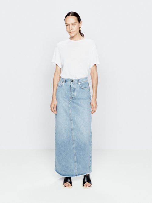 Raey - Split-back Organic-cotton Denim Maxi Skirt - Womens - Indigo - 6 UK