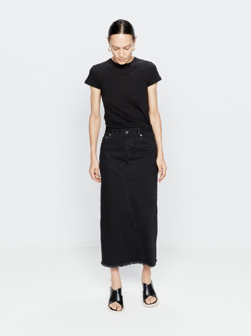 Raey - Split-back Organic-cotton Denim Skirt - Womens - Black - 6 UK