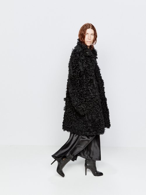 Raey - Stand-collar Curly Shearling Coat - Womens - Black