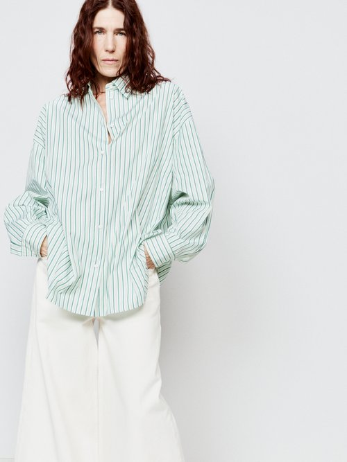 Raey - Striped Cotton Cocoon Shirt - Womens - Green Stripe