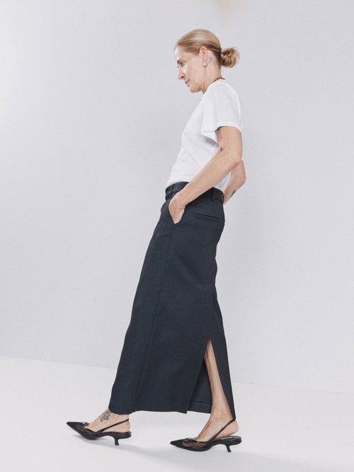 Raey - Textured Twill Maxi Skirt - Womens - Navy - 4 UK