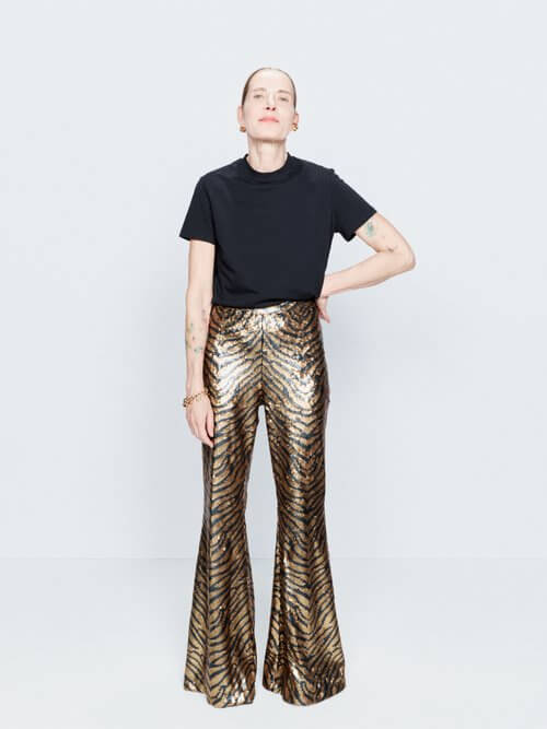 Raey - Tiger Sequin Flared Trousers - Womens - Gold Multi