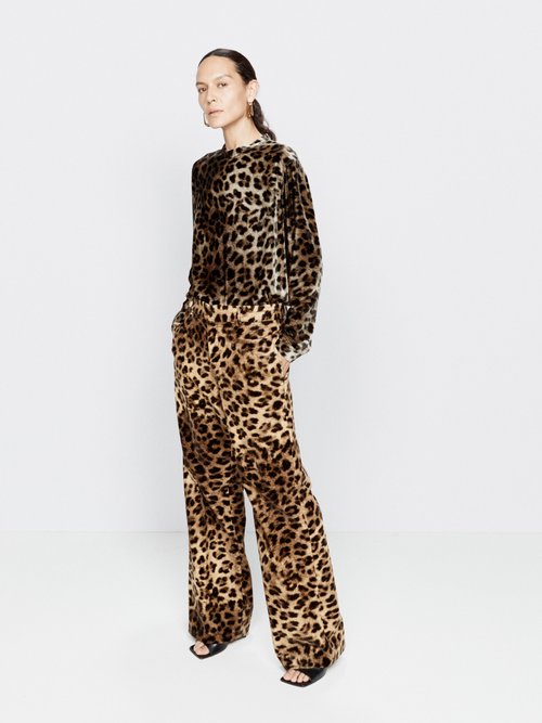 Raey - Uniform Leopard Cotton-velvet Wide-leg Trousers - Womens - Leopard