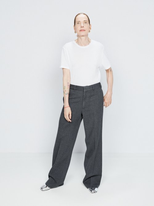 Raey - Uniform Wool-blend Wide-leg Trousers - Womens - Grey Marl