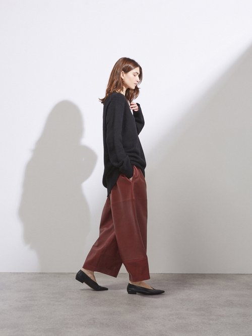 Raey - Wide-leg Leather Trousers - Womens - Burgundy