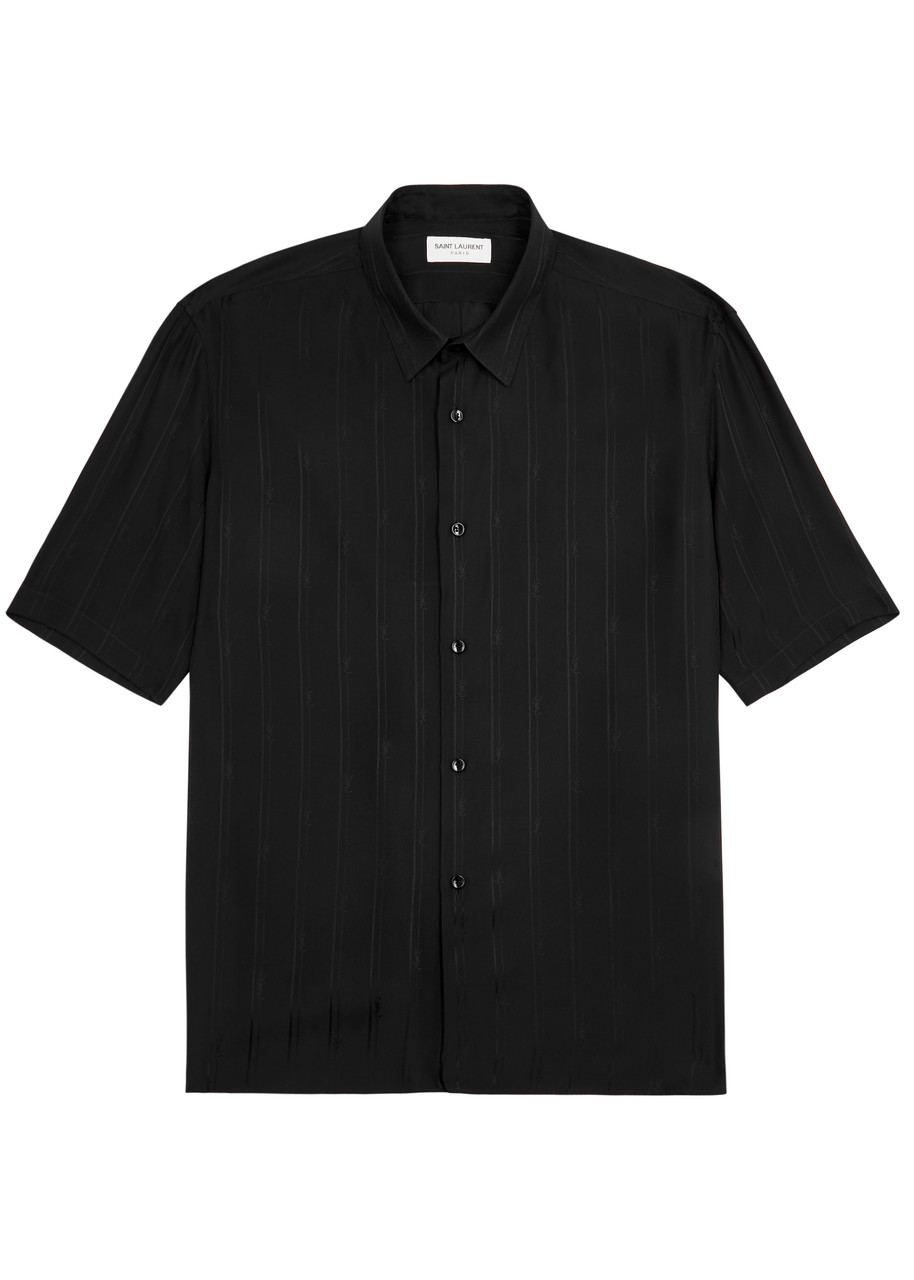 Saint Laurent Cassandre Logo-jacquard Silk Shirt - Black - 40 (C15.75 / M)